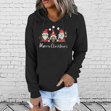 

jsaierl Sweatshirt for Women Funny Graphic Christmas Matching Pullover Long Sleeve Workout Tops for Women Comfy Loose Hooded Sweatshirt for Holiday