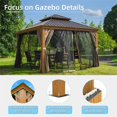 thumbnail image 3 of 12'x12' Hardtop Gazebo, Outdoor Wooden Coated Aluminum Frame Hard Top Gazebo with Galvanized Steel Double Roof, Permanent Metal Roof Gazebo with Nettings, Curtains and Hooks for Deck, Patio, 3 of 7