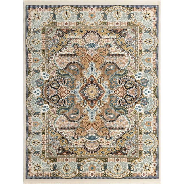Unique Loom Tapis de Zone Texturé Narenj Médaillon 8 Pieds x 10 Pieds Rectangle Ivoire/tan