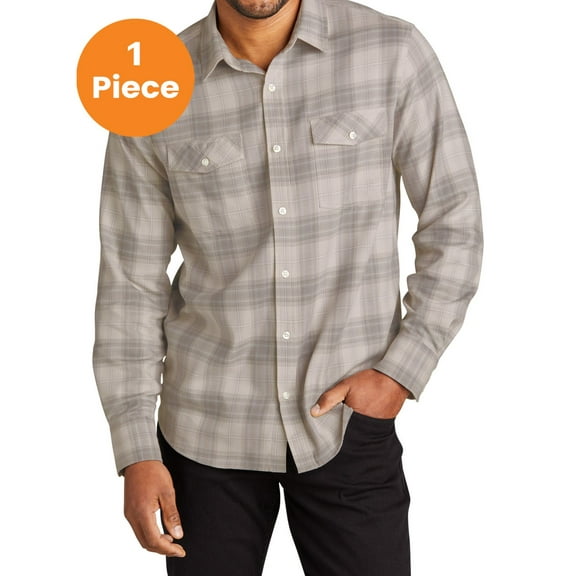 Port Authority W672 Long Sleeve Ombre Plaid Shirt, Frost Grey, 3XL, Men'a Dress Shirt