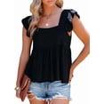 thumbnail image 3 of Women'S Casual Square Neck Ruffle Cap Sleeve Peplum Babydoll Blouse Tank Top Black XXXL, 3 of 9