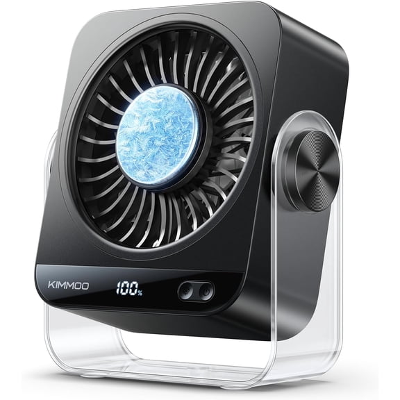 USB Desk Fan for Bedroom, 199 Speeds Turbo Airflow, Portable with Ice Cooling, Digital Display Quiet Table Fan, 270° Rotating Small Rechargeable Battery Desktop Fans Home Office (Black)