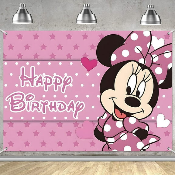 Pink Cartoon Mouse Backdrop and Tablecloth for Birthday Party Decorations Baby Shower Mouse Birthday Party Photography Background Banner with Table Cover for Girls Party Supplies (5*3ft)