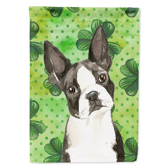 Carolines Treasures CK1812CHF Shamrocks Boston Terrier Flag Canvas House Size  Large multicolor
