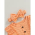 thumbnail image 5 of Cenuakty Baby Girl 2Pcs Fall Outfits Long Sleeve Bow Front Ruffle Romper with Headband Set Infant Clothes, 5 of 9