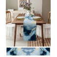 thumbnail image 3 of Ocean Blue Table Runner-Cotton Linen- 108 Inch Holiday Dresser Scarves, Abstract Seawave Modern Golden Painting Art Tablerunner for Kitchen Coffee/Dining Bedroom Living Room Dinner Scarf Décor 13x108, 3 of 9