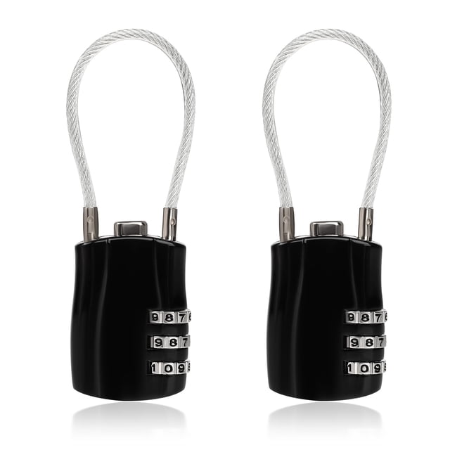 Candado con combinación de 2 piezas, candado con combinación de 4 dígitos, candado con cable extralargo, contraseña personalizada, candado con cable, negro