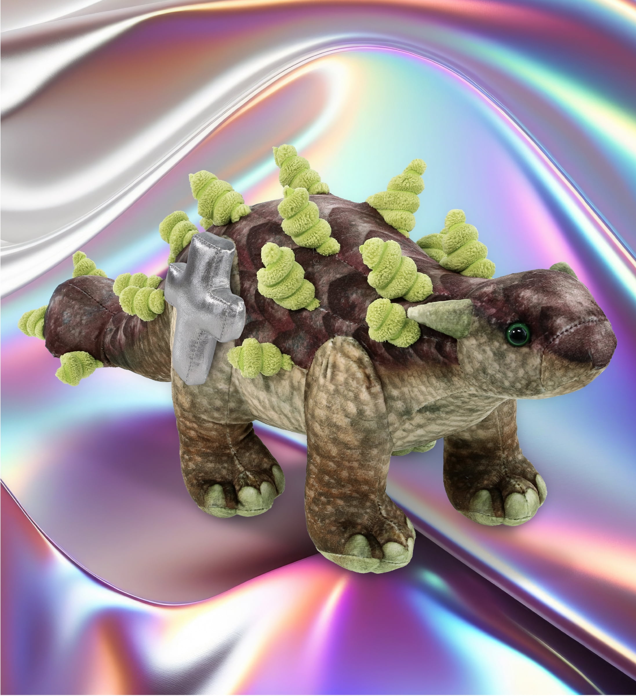 DolliBu Ankylosaurus Dinosaur Stuffed Animal with Silver Cross Plush - Religious Baptism Gifts for Boys and Girls, Dedication Christening Gifts Plush Prayer Toy Healing Stuffed Animal - 18 Inches