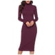 thumbnail image 1 of Vestido de punto acanalado de cuello alto para mujer - Vestido midi de manga larga y corte ajustado, 1 of 4