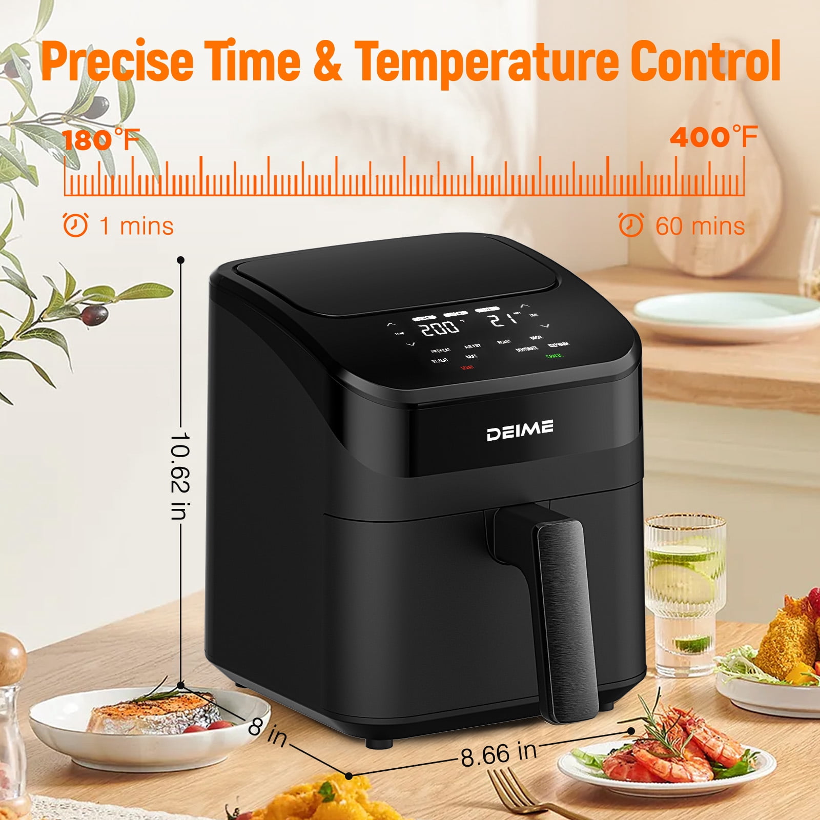 DEIME Air Fryer 4 Qt, Small Airfryer Digital Space Saving Compact, Bake, Reheat, Roasts for Quick Easy Meals, Mini Compact & Quiet, Nonstick & Dishwasher Safe Basket (Black)