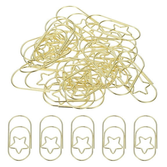 Uxcell 2'' x 1'' Large Paper Clip, 20 Pcs Metal Star Assorted Shaped Paper Clip for Office Document Organization, Gold Tone