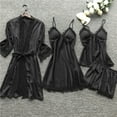 thumbnail image 2 of Atogsazn Womens Pajama Sets Satin Silk Lace Up Pjs Cami Top and Shorts Sleep Camisole Nightwear Pants 4 Piece Sleepwear Set Black XXXXL, 2 of 5