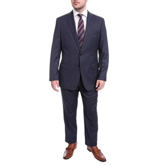 Blujacket Classic Fit Navy Blue Chalkstripe Two Button Half Canvassed Wool Suit
