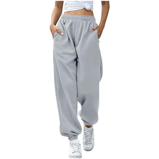 AherBiu Pantalons de Jogging en Molleton pour Femmes Taille Haute Décontractés avec Poches pour Course Gym Entraînement