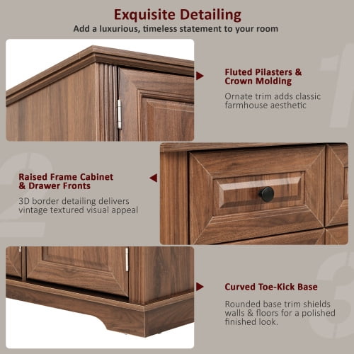 72" Tall Farmhouse Kitchen Pantry Cabinet with 3 Pull-Out Trays & 6 Door Racks, Walnut Brown