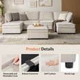 thumbnail image 3 of Tina's Home 67" Chenille Loveseat Sofa 2 Seater Couch with Storage Convertible Oversized Sleeper Sofa Living Room with Pillows Beige, 3 of 9