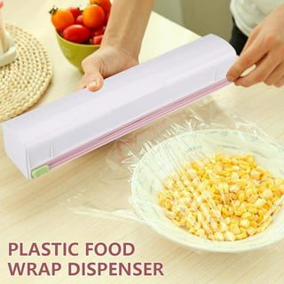 KAMMAK Plastic Wrap for Food with Slide Cutter Cling Wrap Professional Polyethylene Materials BPA Free Kitchen Quick Cut Food Service Film(12 IN*750