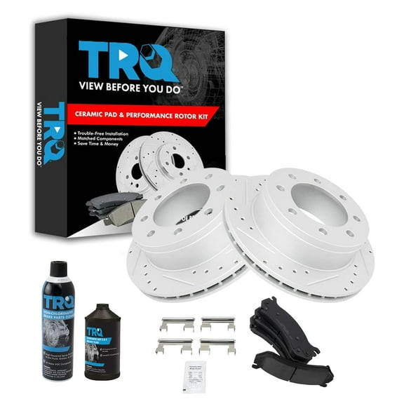 TRQ Ceramic Brake Pad Performance Rotor Rear Kit w/Chemicals for Chevy BKA17015