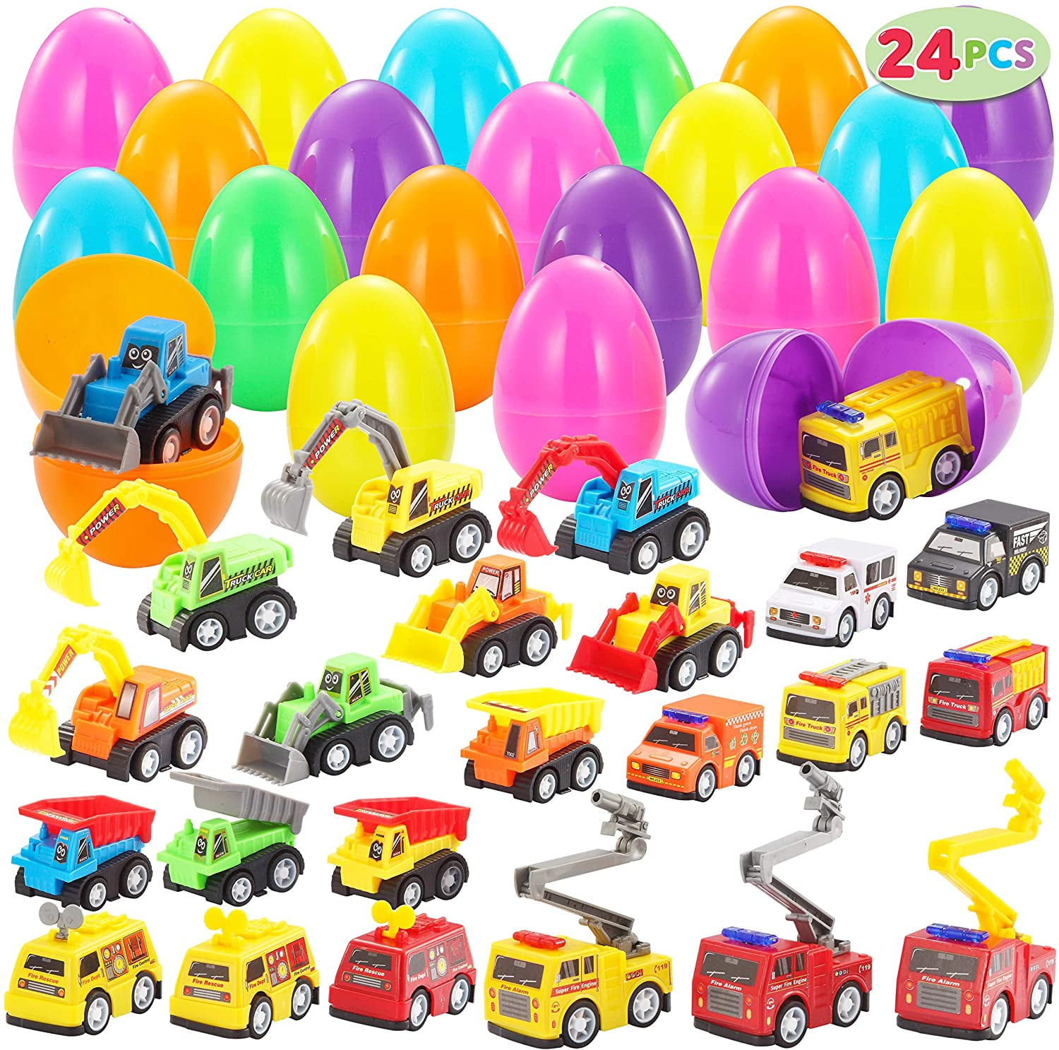 Easter Eggs Hunt Easter Basket Stuffers JOYIN Title: 12 Pcs Easter Eggs Prefilled with Vehicle Building Blocks for Easter Party Favors Classroom Prize Supplies 