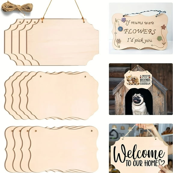 12Pcs Unfinished Wood Crafts, DIY Wood Sign for Door Hanger, Painting, Christmas Ornaments Crafts Home Decor, 8.8 x 5.7 Inches