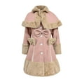 thumbnail image 5 of Babysbule Winter Jackets for Women Women's Long Sleeve Woolen Jacket Bow Cape Set Outwear Plush Stitching Coat, 5 of 7