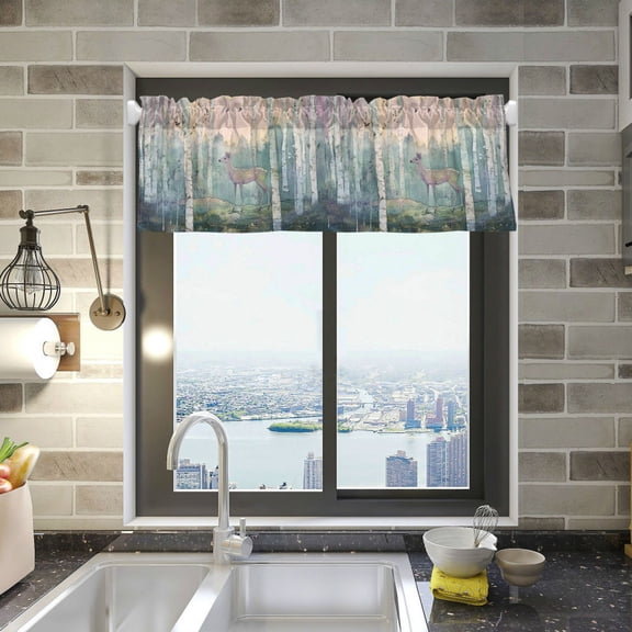 Yayeee Kitchen Valance Rod Pocket 54" x 18" Living Room Window Curtain, Night Deer