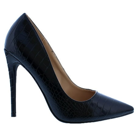 Kimye-5 Women Pointed Toe Slip On Stiletto High Heel Croc Print Pumps Shoes Black