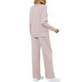 thumbnail image 3 of MOSHU Two Piece Sets for Women Casual Fall Outfits Sets Slit Side Stiching Tops and Wide Leg Pants with Pockets Trendy Cozy Tracksuits, 3 of 7