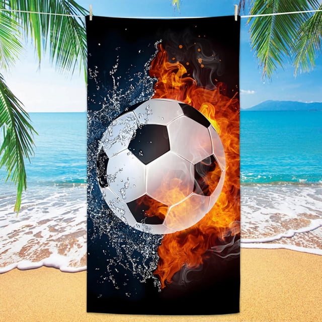Beach Towel 140x70 cm, Multicolor Football Pattern, Quick-Dry Polyester Towel for Swimming, Travel, Sports, 1 Piece