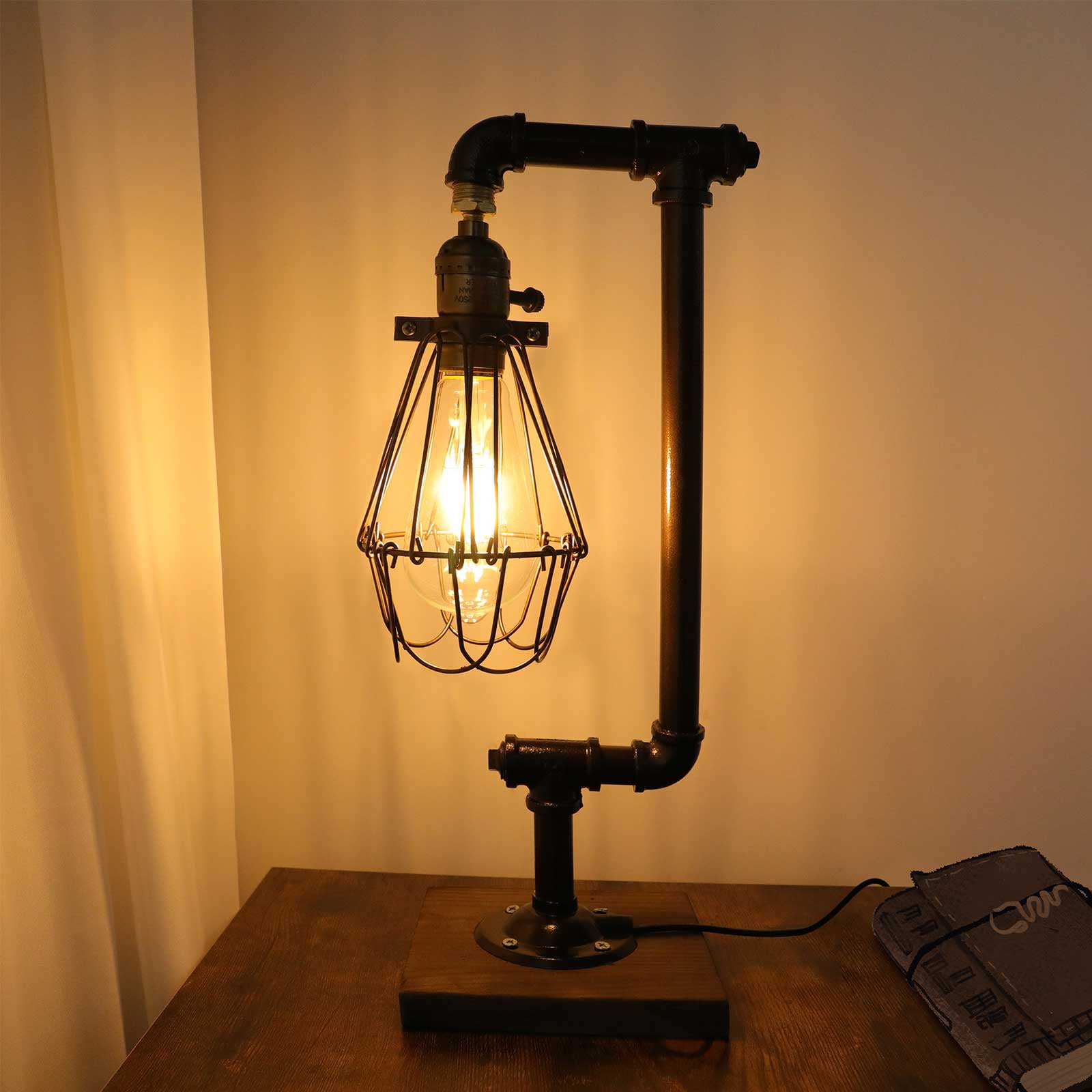 Robot Steampunk Industrial Light Black and Brass Pipe Desk Lamp Dorm Room Lamp 