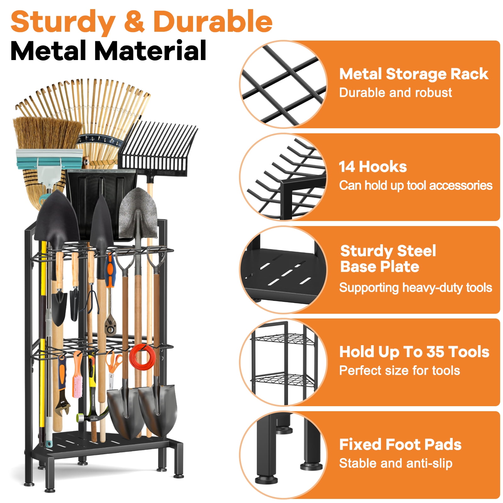 Garden Tool Organizer, Yard Tool Tower Rack for Garage Organization Corner Storage for Garden, Shed, Garage Storage
