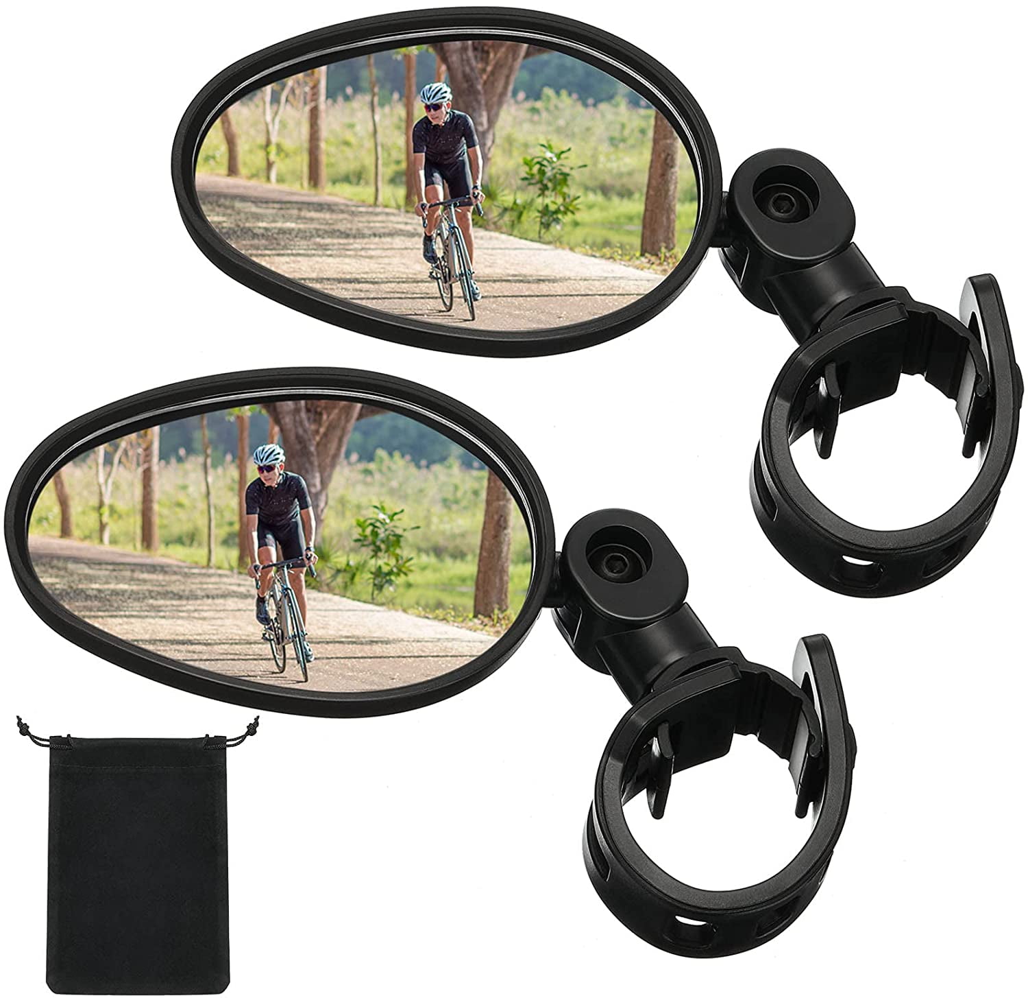 Bike Rearview Mirror - 4.4x4cm Adjustable Handlebar Mirror, Black, For Mountain & Road Bicycles