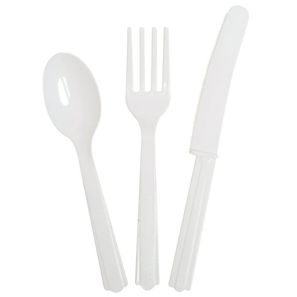 Assorted Plastic Silverware for 8, White, 24pc