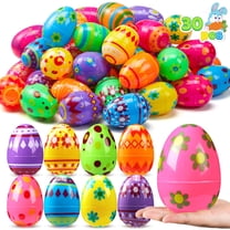 Joyfy Easter Eggs Plastic,30 Pcs 3.15" Printed Plastic Eggs for Easter,Fillable Empty Eggs Bulks,Easter Basket Stuffers,School Classroom Prizes