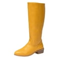 thumbnail image 6 of Rokment Women's Wide Calf Knee High Boots Fashion Casual Solid Leather Pointed Toe Chunky Low Heel Mid Calf Motorcycle Riding Tall Boots Fall Winter Dress Boots Yellow Size 9.5, 6 of 7
