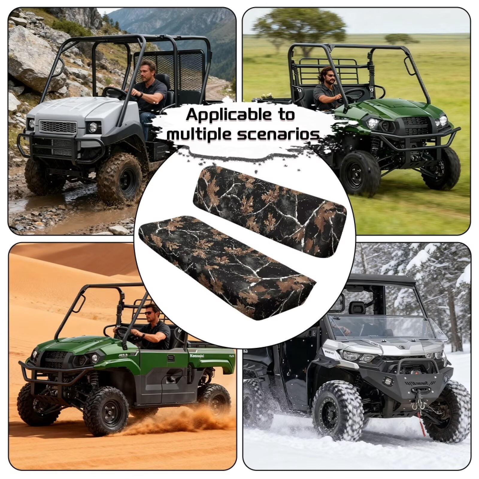 XYZCANDO Black Camo Hunting UTV Seat Covers for Kawasaki Mule Set 2 Pcs Replacement Bench Seats Cover Washable UTV Seat Cover Accessory Part Nonslip All-Season Protection