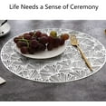 thumbnail image 3 of Silver Placemats Set of 6 Metallic Pressed Vinyl Round Dining Table Mats Hollow Out Non-Slip Heat Resistant Kitchen Table Mats for Dining Wedding Party Holiday, 3 of 7
