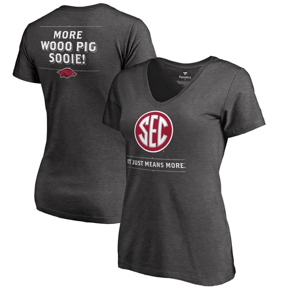 Women's Ash Arkansas Razorbacks SEC Means More Slim Fit V-Neck T-Shirt