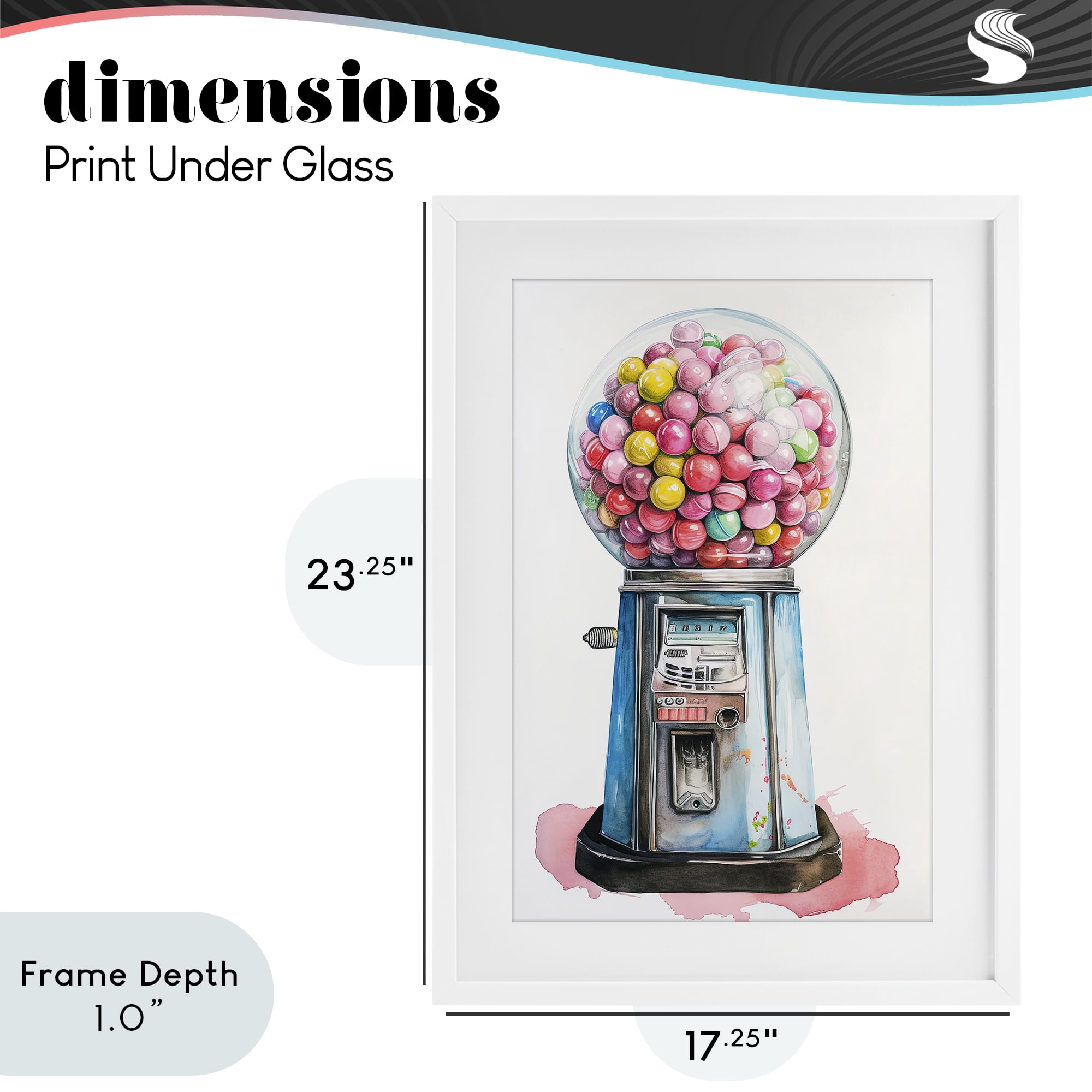 Stupell Industries Retro Gumball Machine White Framed Print Under Glass, design by Ray Powers