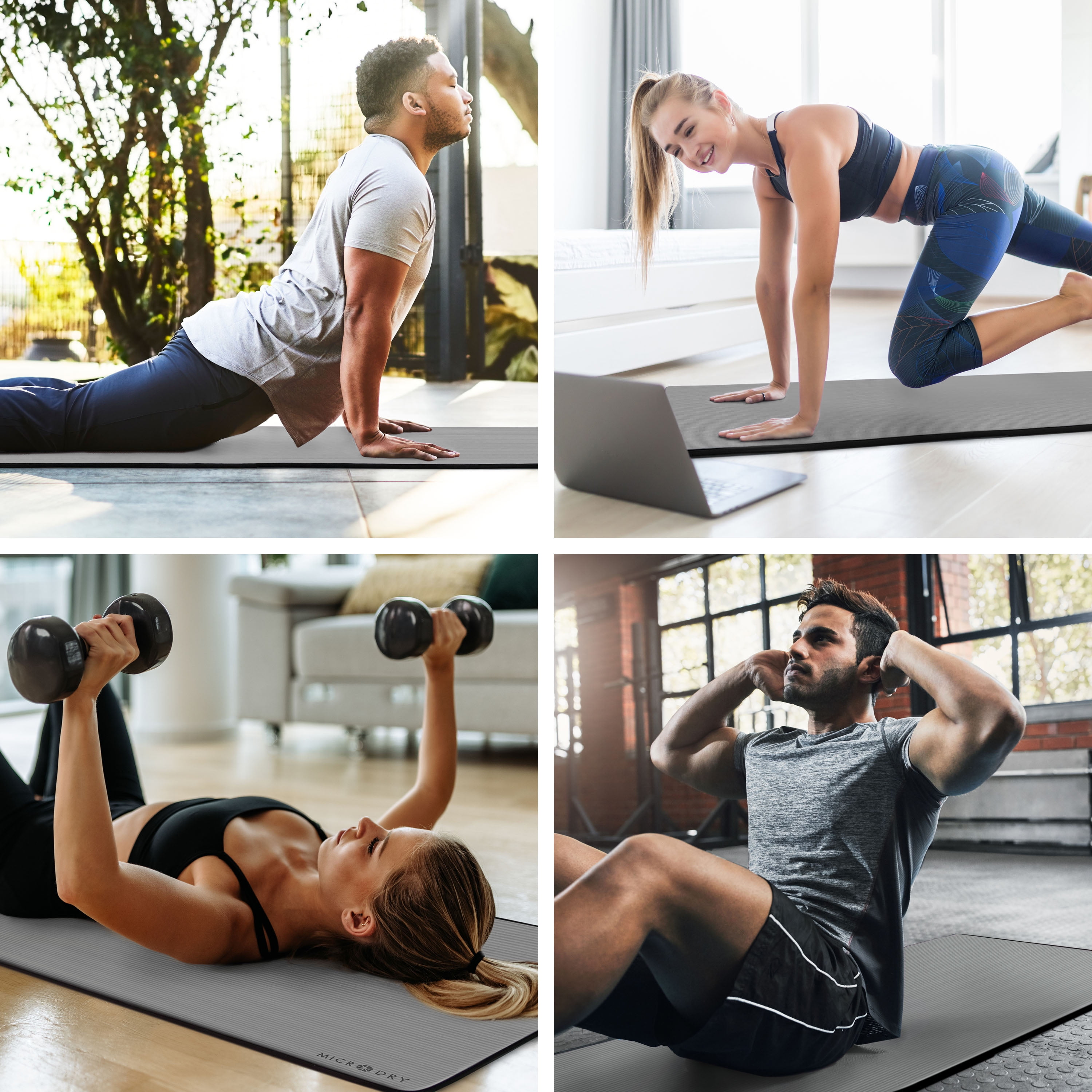 Microdry - Multi-Purpose Fitness Mat 8mm - Padded, Skid & Tear Resistant 24" x 72" Gray