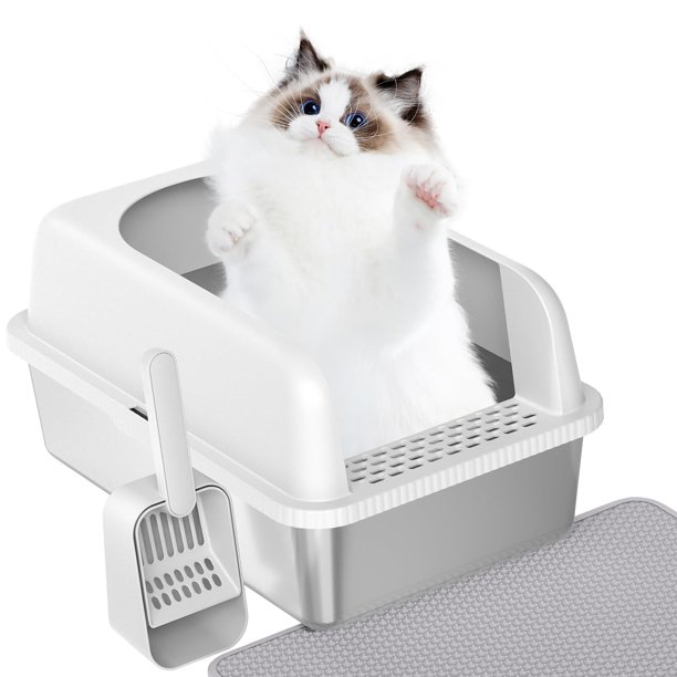 Caja de arena para gatos Prodigen de acero inoxidable con tapa de 19,6 ...