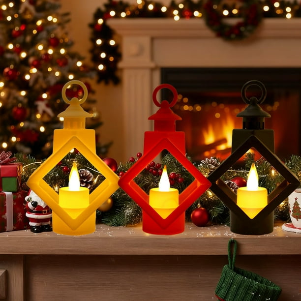 Lámpara colgante de Navidad, Candil LED, decoración interior exterior, luces de ambiente, luz cálida, 2 niveles, marco metálico, base de madera, para hogar, luces decorativas Navideñas, luces de
