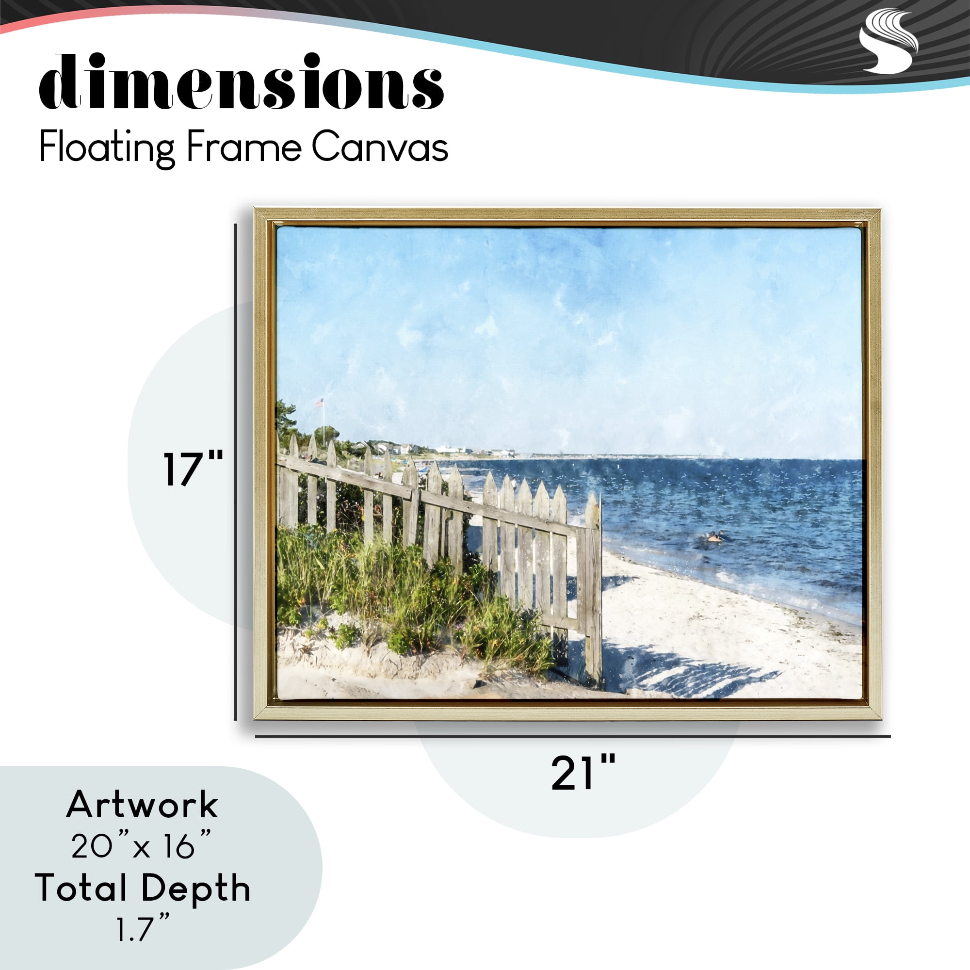 Stupell Industries Beach Pickets View Gold Framed Floater Canvas Wall Art, design by Kim Curinga