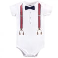 thumbnail image 4 of Little Treasure Baby Boy Cotton Bodysuit, Pant and Shoe 3pc Set, Red Navy Suspenders, 3-6 Months, 4 of 4