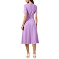 thumbnail image 3 of INSPIRE CHIC Women's Crew Neck Tie Waist Short Sleeve A-Line Midi Dress S Lavender, 3 of 6