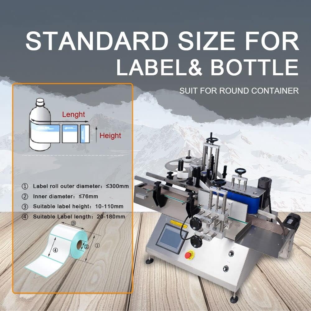 Automatic Round Bottle Labeling Machine 110V 50-100 pcs/min, 15-100mm(Label Height), 20-180mm(Label Length), Bottle Printing Adjustable Label Maker for Bottle Can and Wine