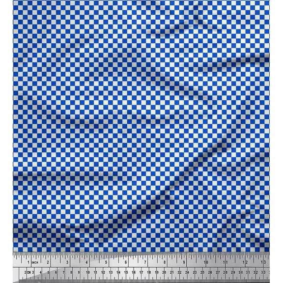Soimoi Blue Cotton Voile Fabric Geometric Check Print Fabric by the Yard 42 Inch Wide