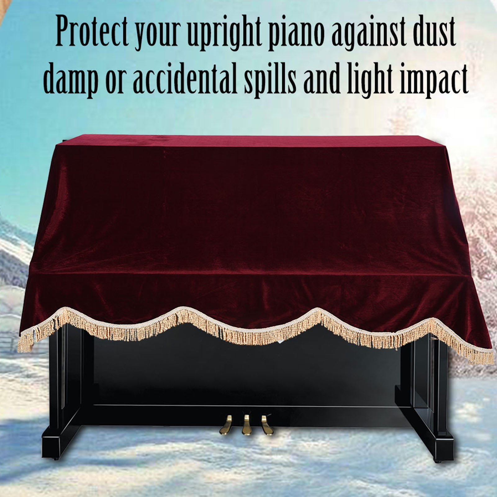Washable Soft Pleuche Cloth Upright Piano Dust Cover, Durable Piano