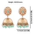 thumbnail image 4 of Efulgenz Indian Bridal Jhumka Earrings Green Crystal Kundan Dangling Earrings Faux Pearl Beaded Big Jhumka Jhumki Wedding Earrings Set Indian Jewelry for Women, 4 of 5