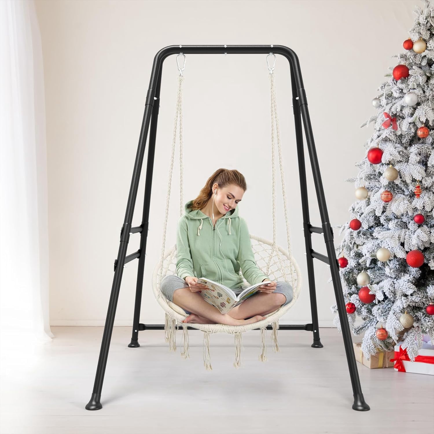 Yacona Hammock Chair with Stand, Heavy Duty Outdoor Swings Sets for Adults, Portable Hanging Chair with Stand, for Porch Patio Yard Indoor